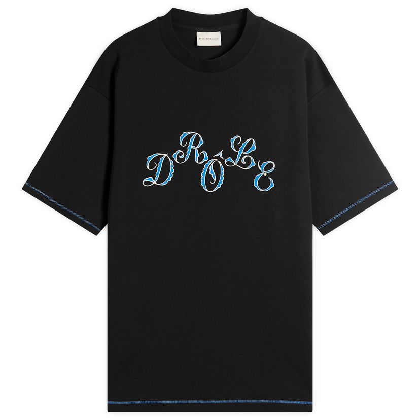 T-shirt Drôle de Monsieur Stagger Logo T-Shirt, Size Large Svart | H-TS264-CO002-BL
