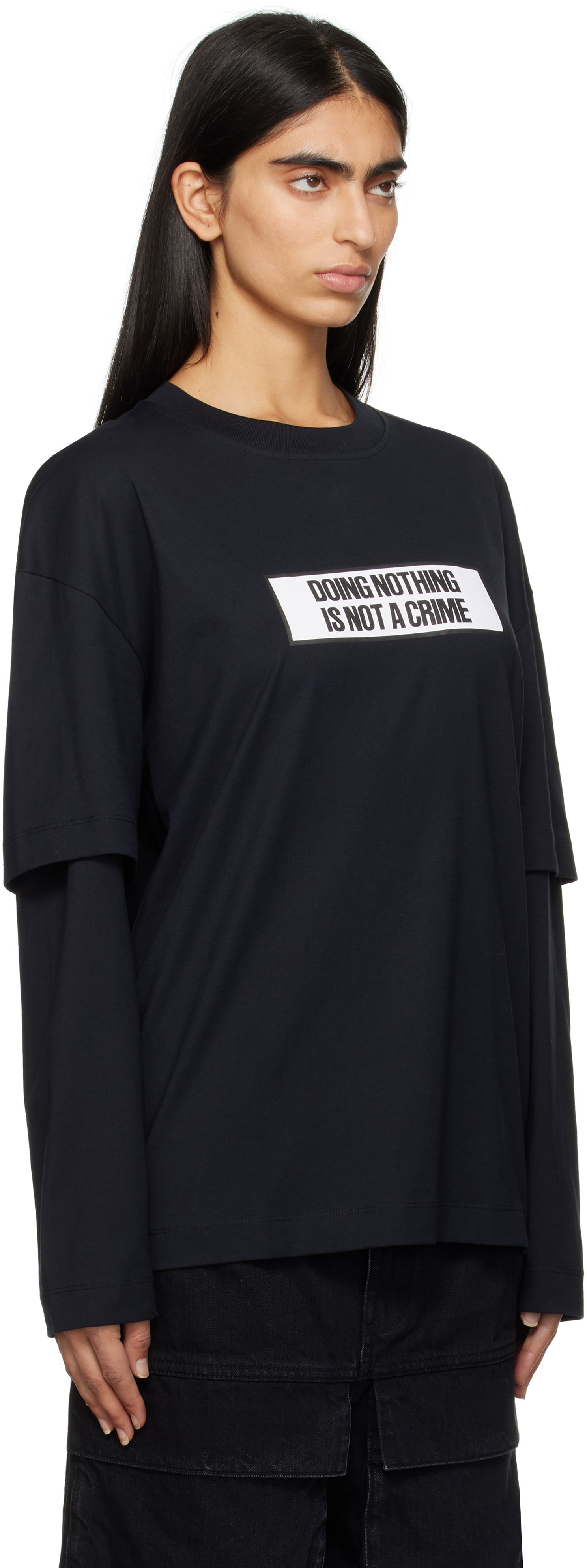 T-shirt Études Études 'Doing Nothing Is Not A Crime' Double Sleeve T-Shirt Svart | H24MMTSH185-99, 1