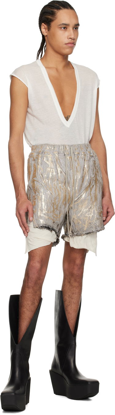 Shorts Rick Owens Rick Owens Hollywood Boxers Cracked Metallic Drawstring Shorts Metallisk | RR01E5306 SGMC, 4