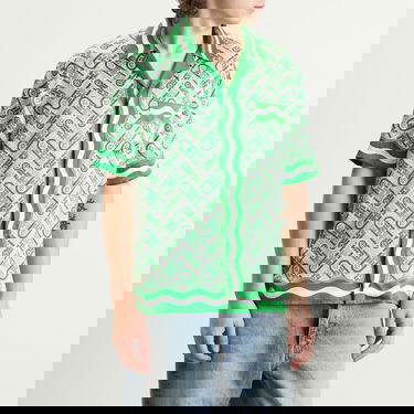 Skjorta Casablanca Casablanca Cuban Collar Short Sleeve Silk Shirt, Size Large Grön | MPF25-SH-003-10, 2