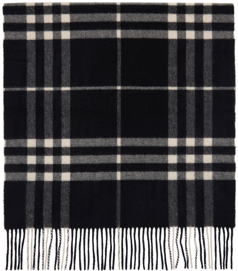 Kläder Burberry Black Wide Cashmere Check Scarf Svart | 8094739