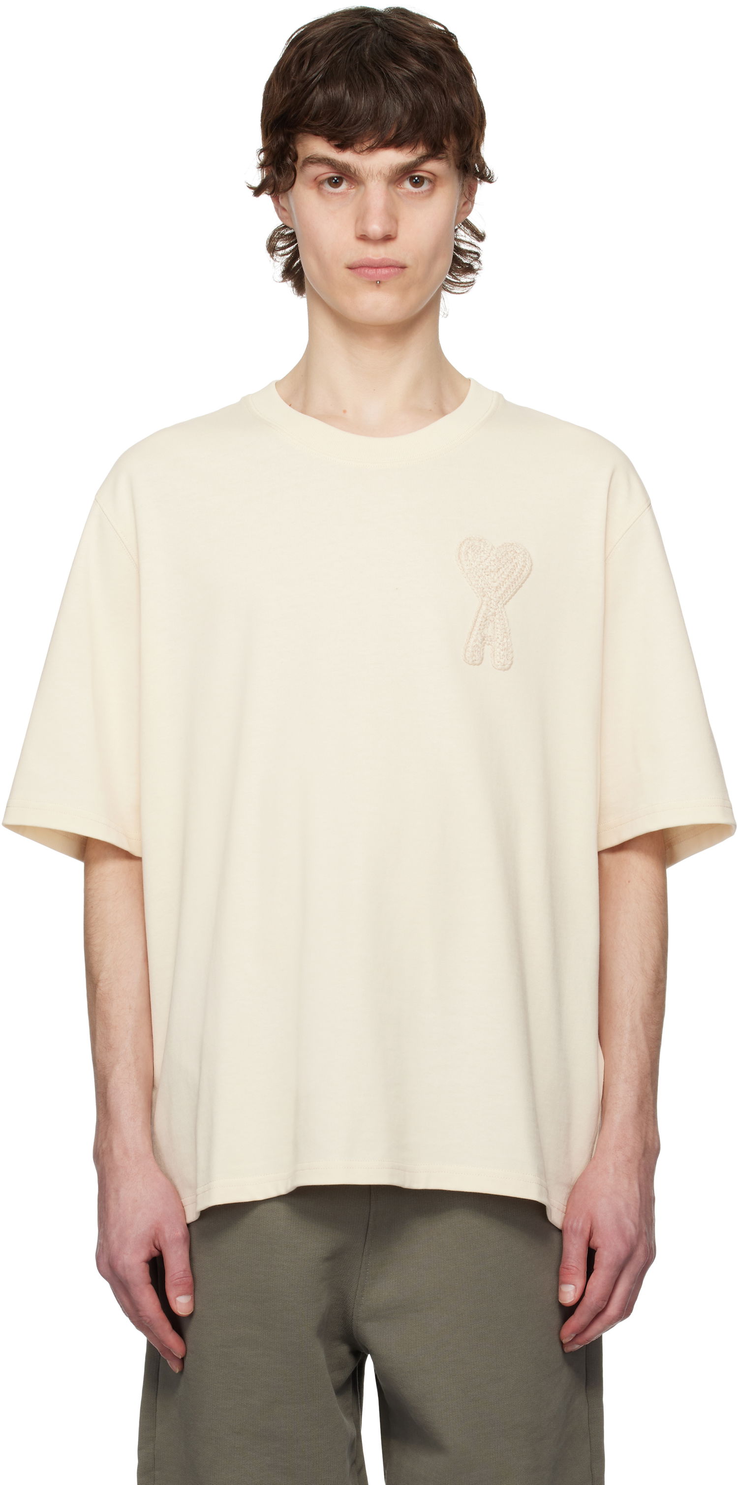 T-shirt AMI AMI Paris Ami de Coeur Patch T-Shirt Beige | HTS055.726, 0