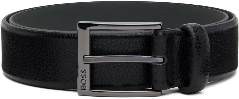 Bälten BOSS Pebbled Leather Rectangular Buckle Belt Svart | 50541158