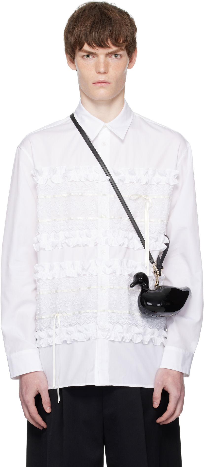 Skjorta Simone Rocha Simone Rocha Lace Ribbon Trim Shirt Vit | 5391 1025