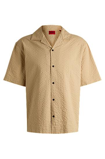 Skjorta BOSS Oversized Seersucker Shirt Beige | 50540137