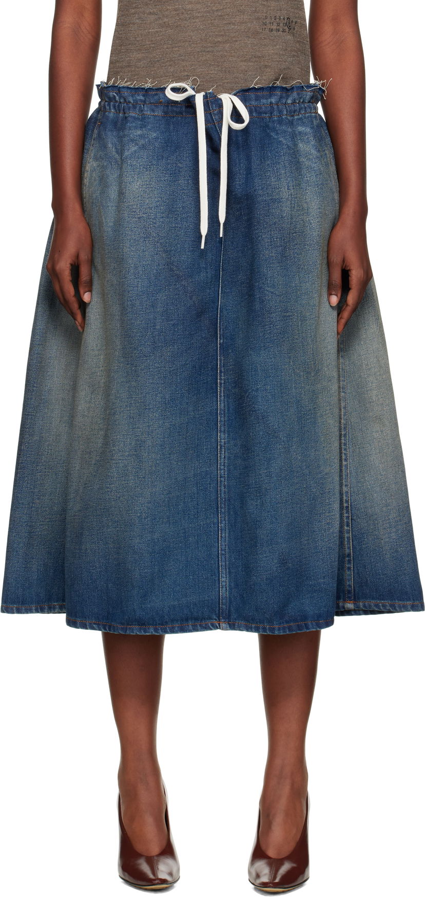 Kjol Maison Margiela MM6 Maison Margiela Drawstring Denim Midi Skirt Blå | S52MI0023 M30017