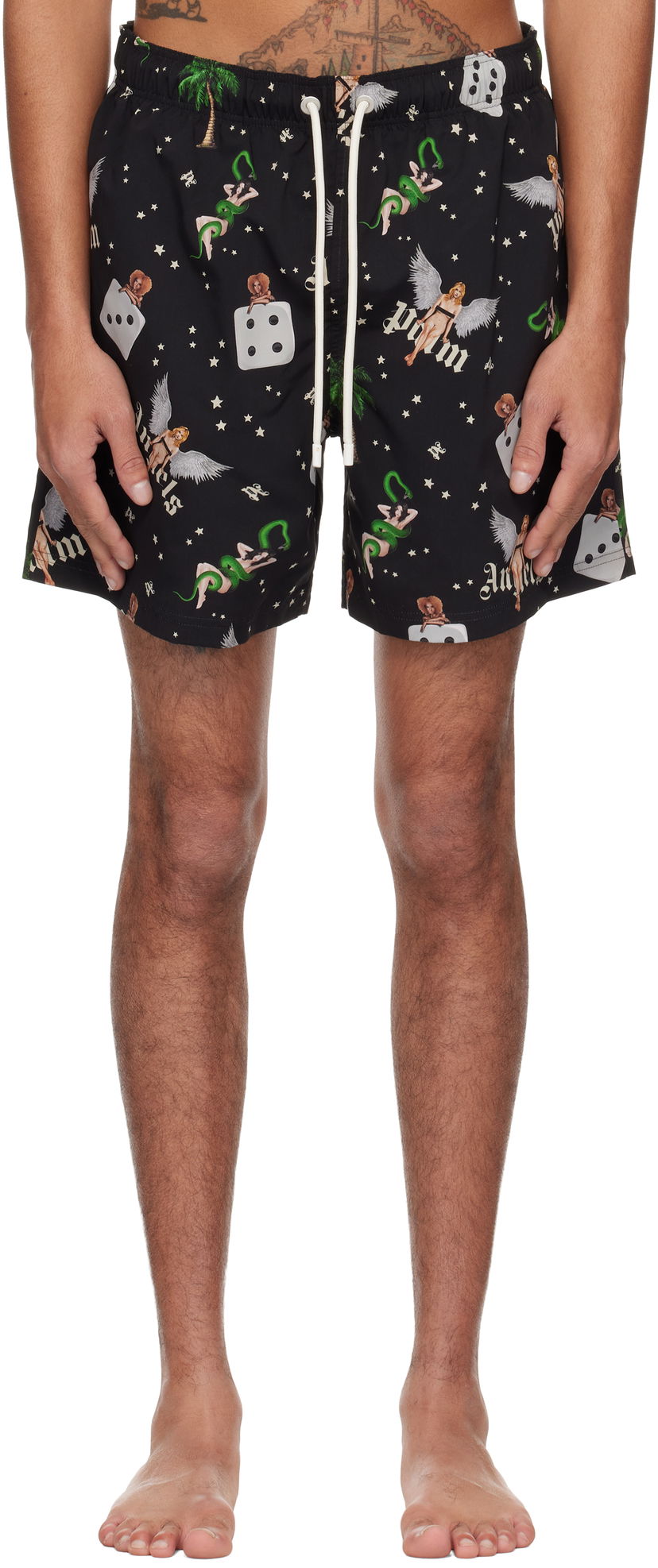Badkläder Palm Angels Palm Angels Pin Up Print Swim Shorts Svart | PMFD012S25FAB0051084