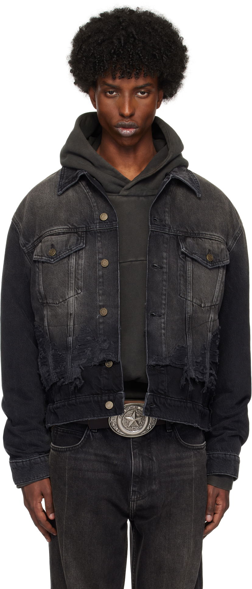 Jacka GUESS Distressed Denim Jacket Svart | M4BN50D57F3GBS2