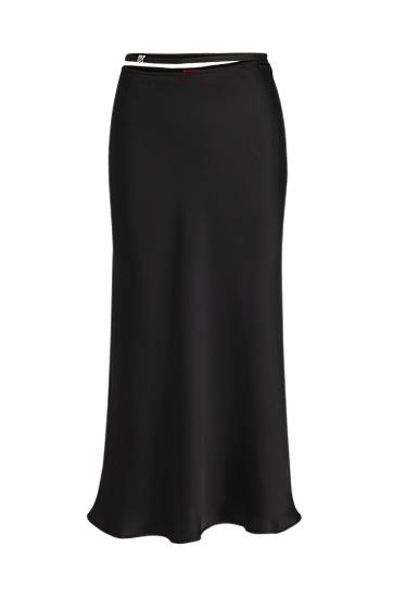 Kjol BOSS Satin A-Line Midi Skirt with Waist Trim Svart | 50536435