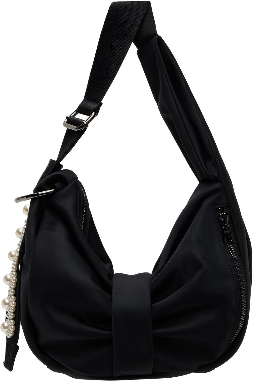 Axelväska Simone Rocha Simone Rocha Mini Pearl-Embellished Sling Bow Bag Svart | BAG198B 0761
