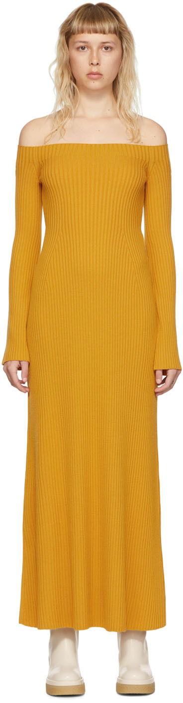 Klä CHLOÉ Wool Off Shoulder Maxi Dress Gul | CHC22UMR04650