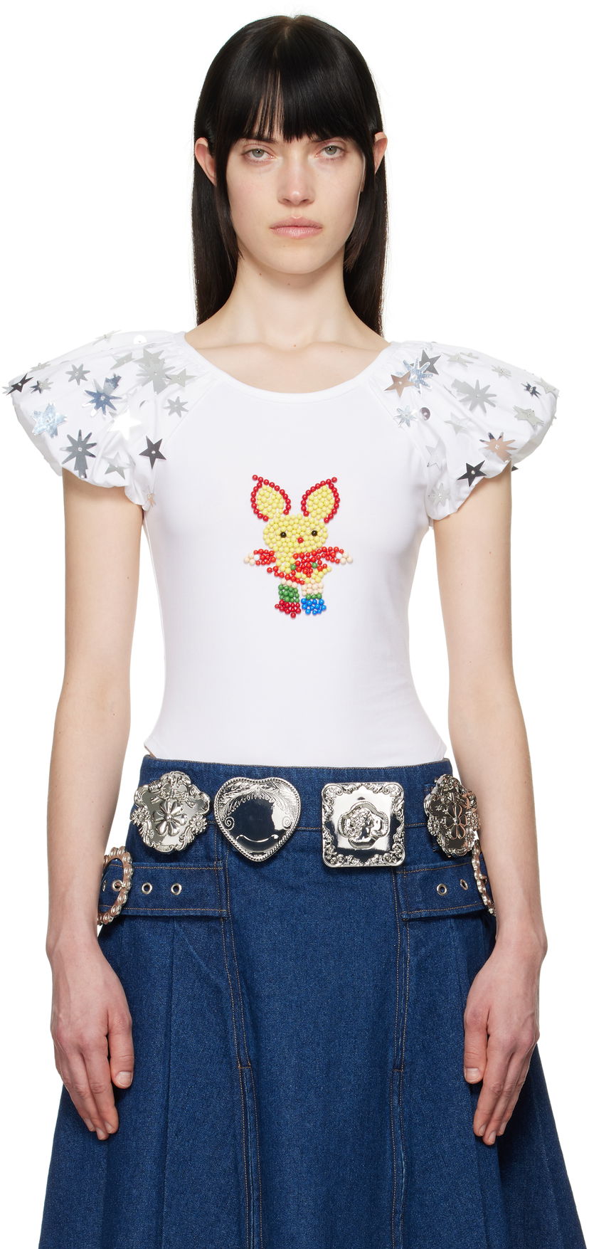 T-shirt Chopova Lowena Chopova Lowena Angelica Beaded Star-Sleeve T-Shirt Vit | 2289