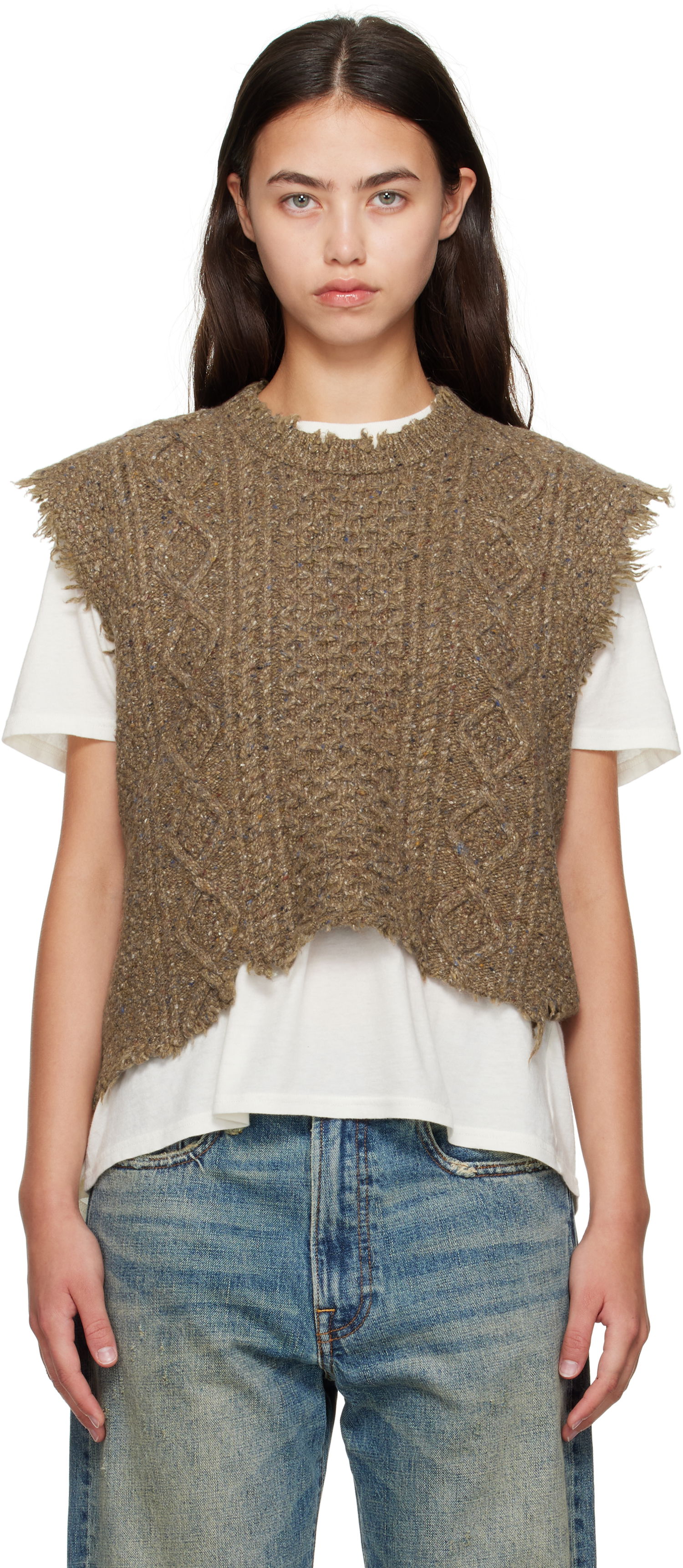 Sweater R13 R13 Boyfriend Cable Knit Wool Vest Brun | R13WY228-Y209A, 0