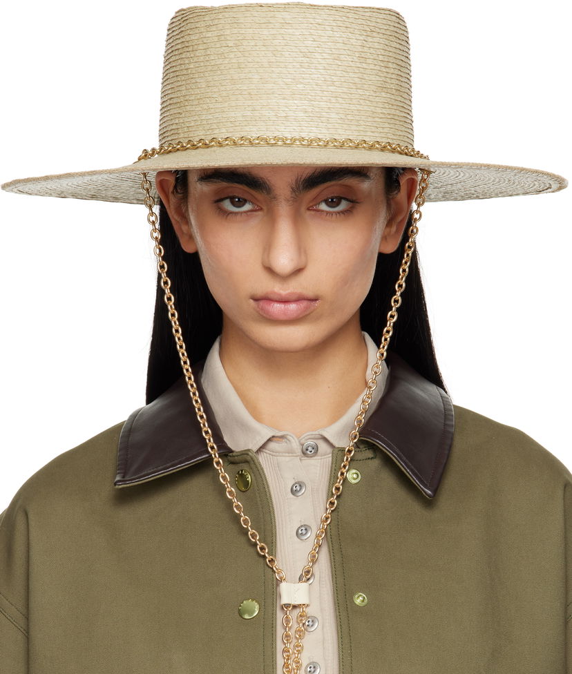 Hatt rag & bone Rag & Bone Jacque Boater Hat with Chain Beige | WJW25SH1017ST17