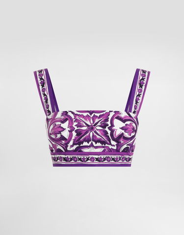 Crop top Dolce & Gabbana Dolce & Gabbana Majolica Print Poplin Crop Top Purpur | F7U70THH5ENIP3TN, 0