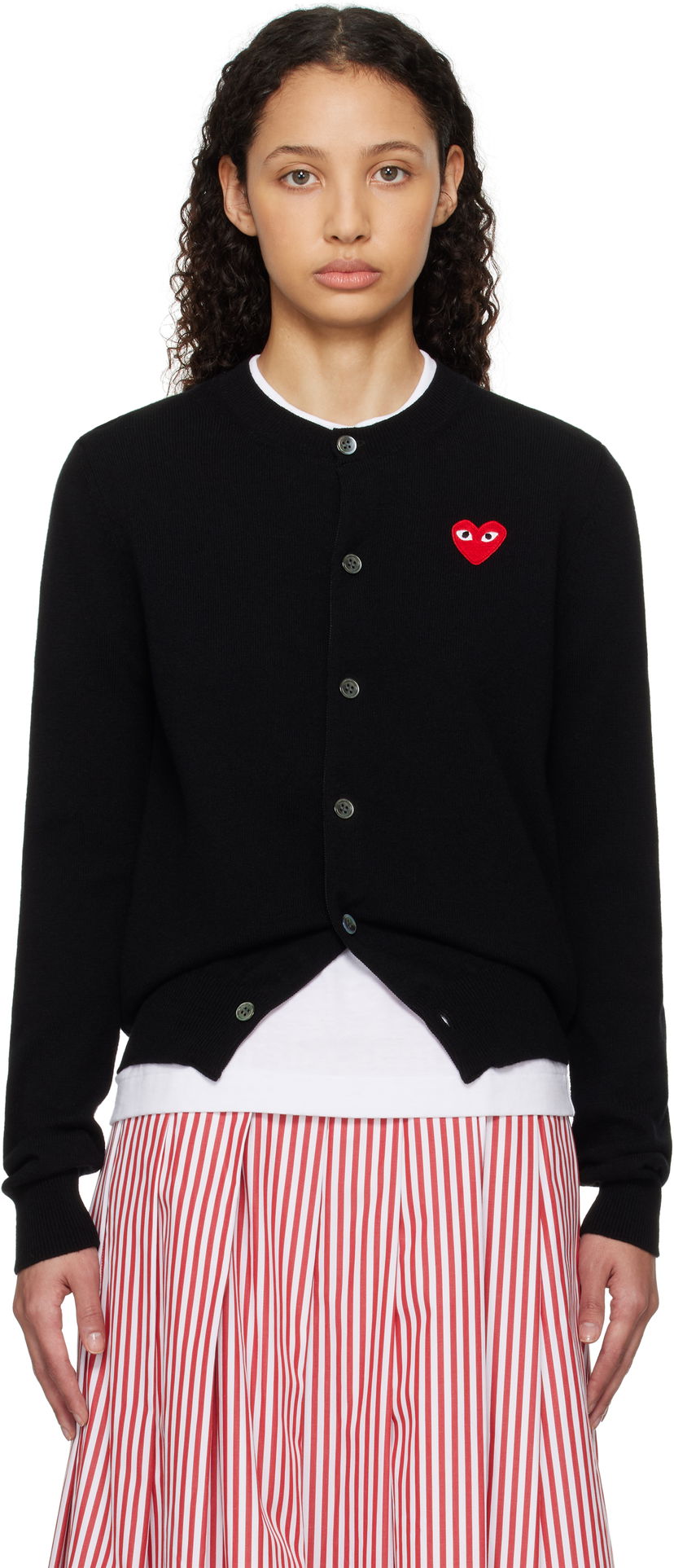 Sweater Comme des Garçons COMME des GARÇONS PLAY Heart Cardigan Svart | AX-N007-051