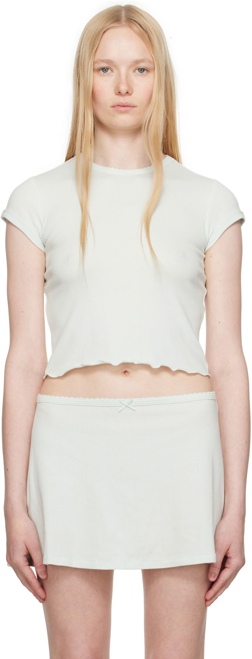 Kjol SKIMS SKIMS Drop Needle Pointelle Baby Tee Grön | ST-STT-8463