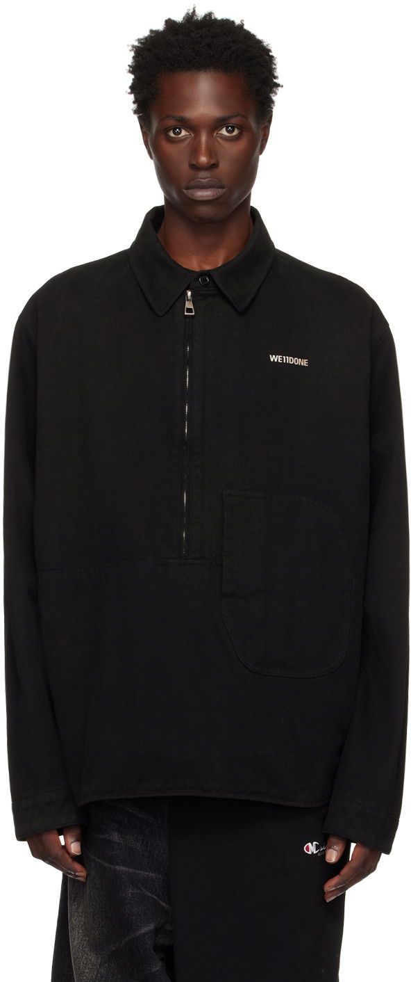 Skjorta We11done Designer Half-Zip Oversized Shirt Svart | WD-SH3-22-157-U-BK