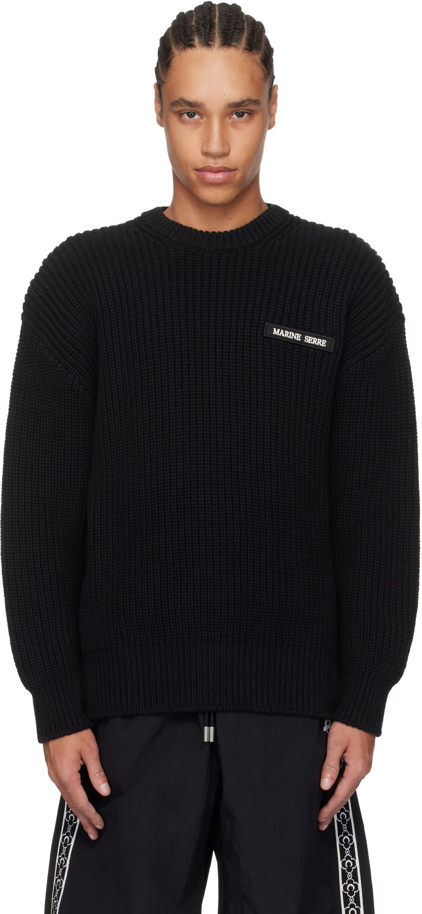 Sweater Marine Serre Marine Serre Knit Crewneck Sweater Svart | UTK003A CKNI0529