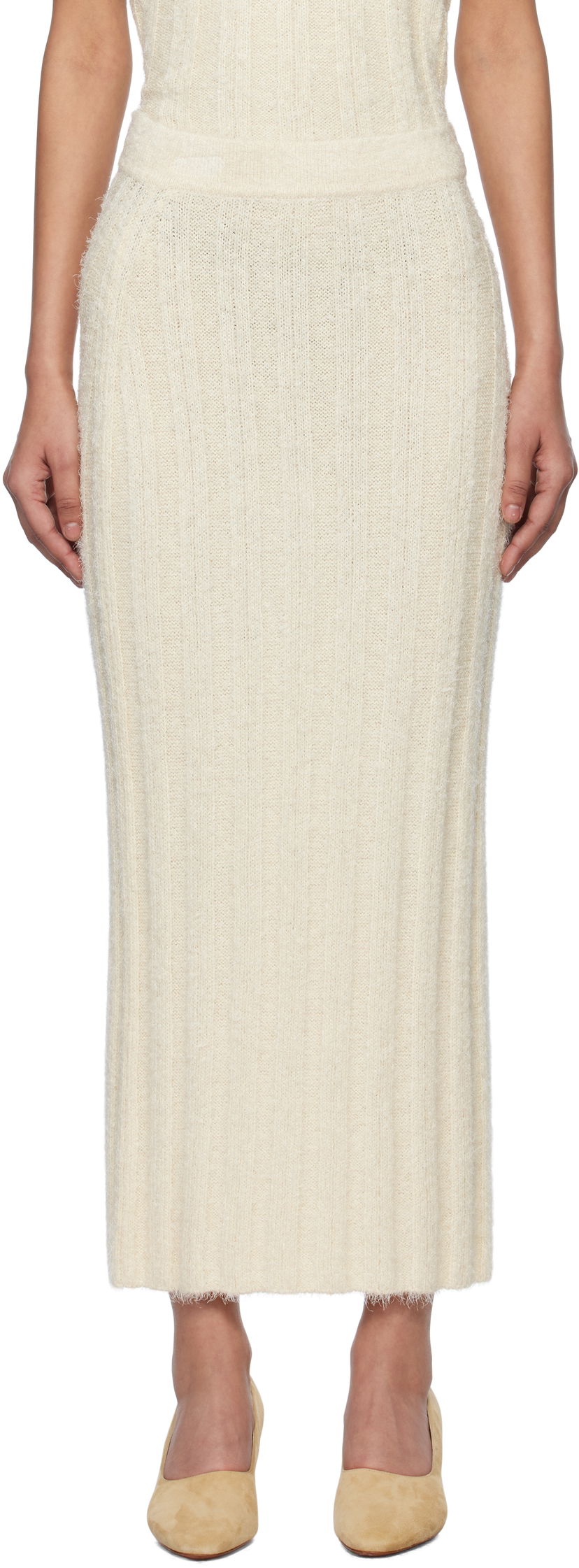 Kjol Khaite KHAITE Claire Midi Knit Skirt Beige | 9751309