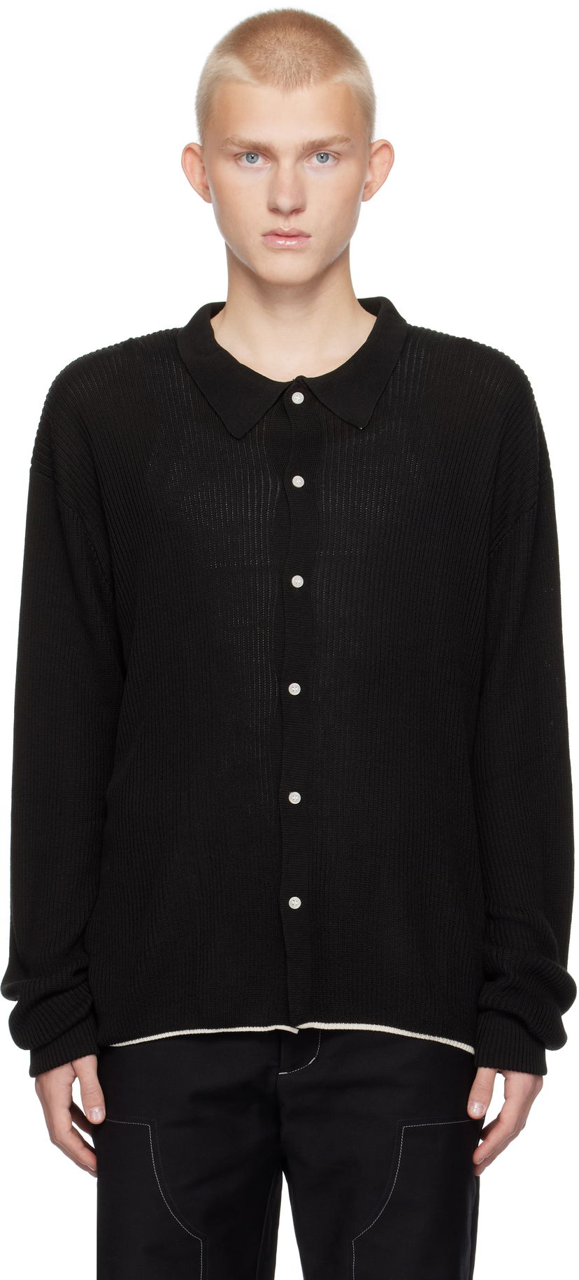 Sweater Soulland Longsleeved Polo Cardigan Svart | 42008-1306