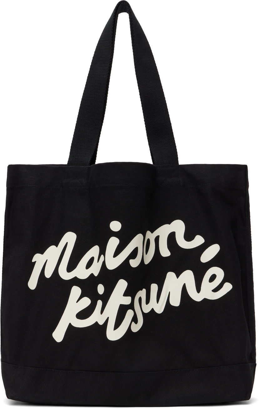 Tygpåse MAISON KITSUNÉ Maison Kitsuné Handwriting Tote Bag Svart | OW05124WW9042