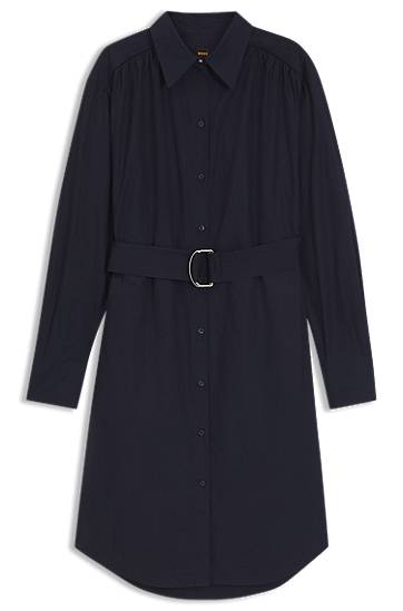Klä BOSS Cotton Poplin Midi Shirtdress Mörkblå | 50546132