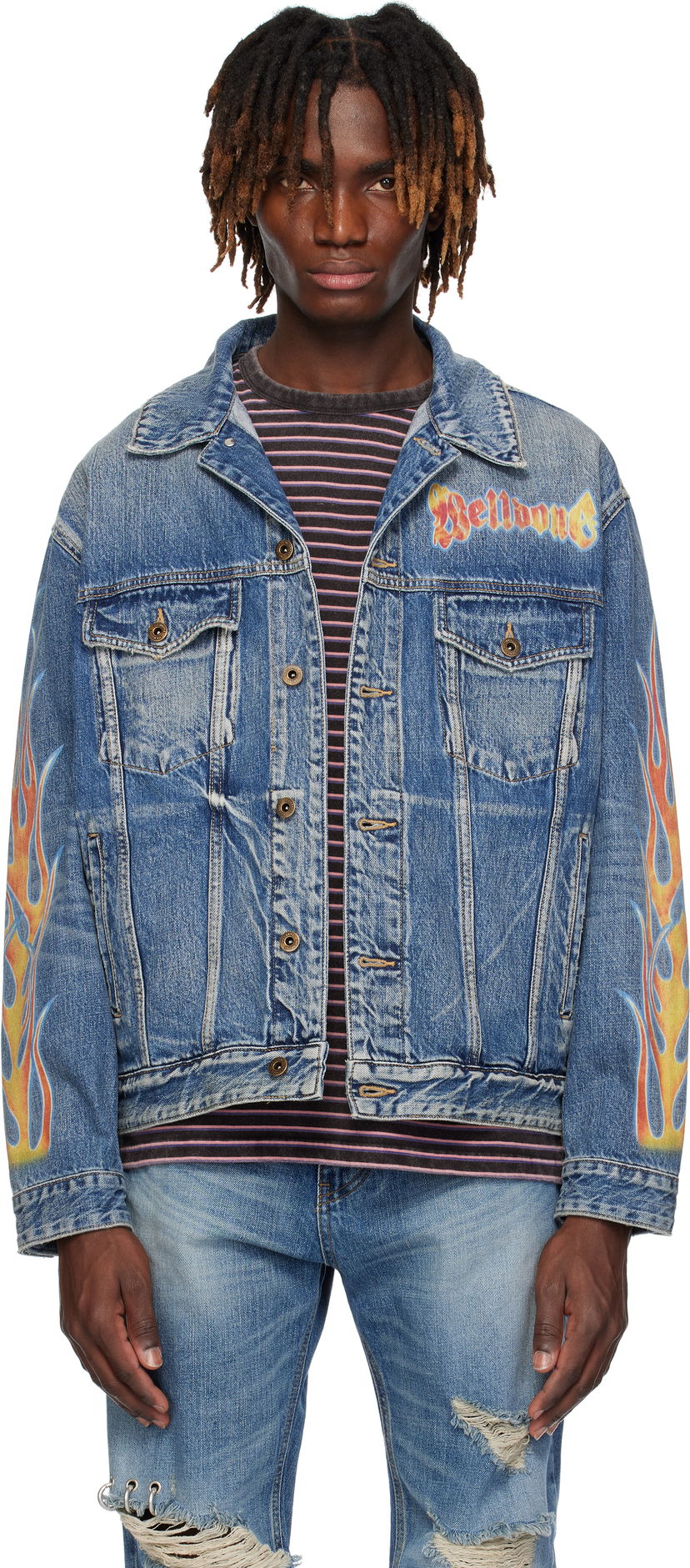 Jacka We11done We11done Blaze Logo Denim Jacket Blå | WD-DJ0-25-318-U-BL