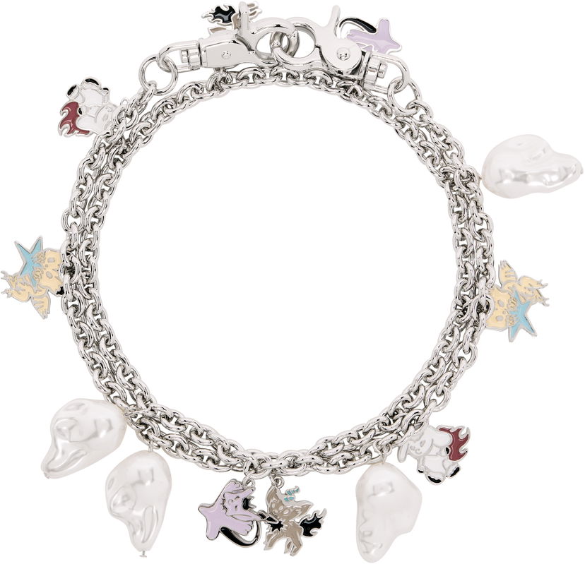 Armband We11done We11done Silver-Tone Monster & Pearl Charm Bracelet Metallisk | WD-AJ2-25-540-U-SV