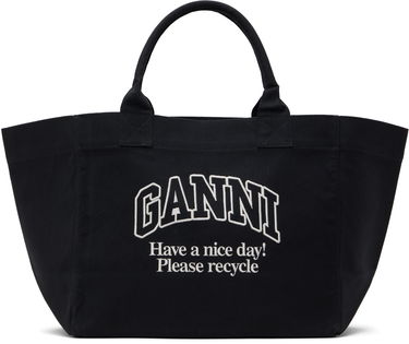 Tygpåse GANNI GANNI Oversized Canvas Tote Bag Svart | A6680, 0