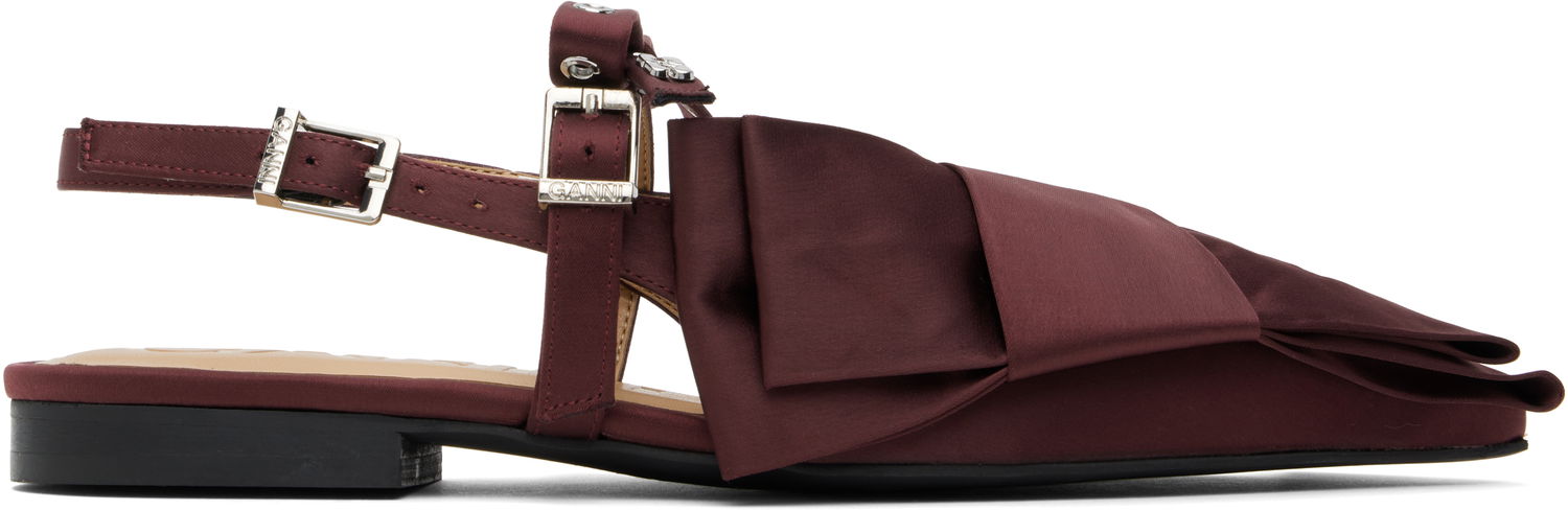 Tillbehör GANNI GANNI Big Bow Slingback Flats Bourgogne | S2860, 0