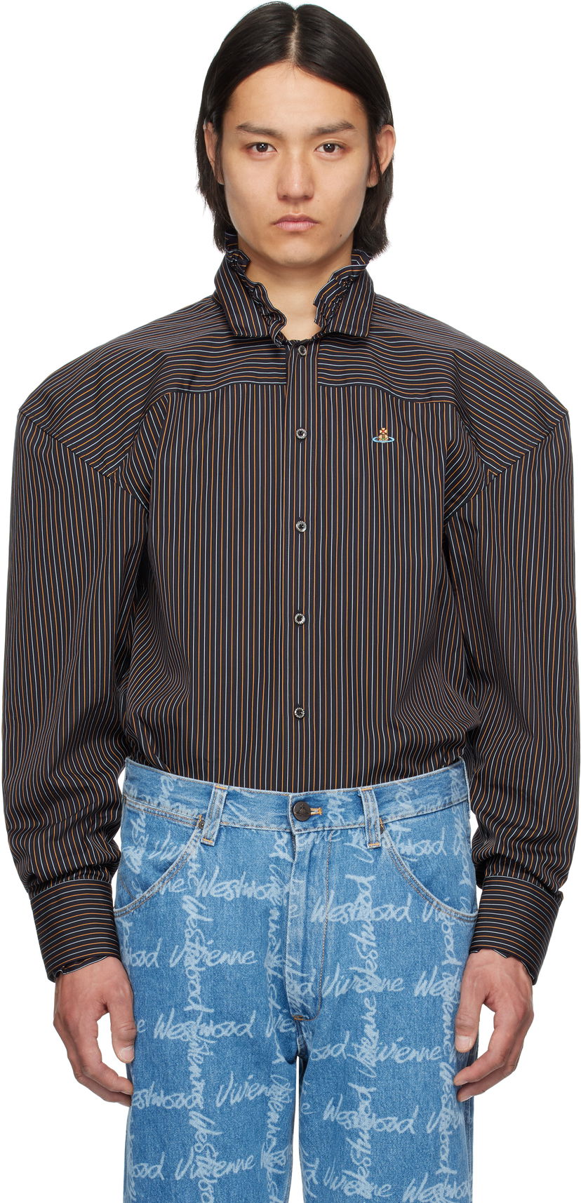 Skjorta Vivienne Westwood Vivienne Westwood Pinstripe Frilly Football Shirt Flerfärgad | 3501001Y-W0127-