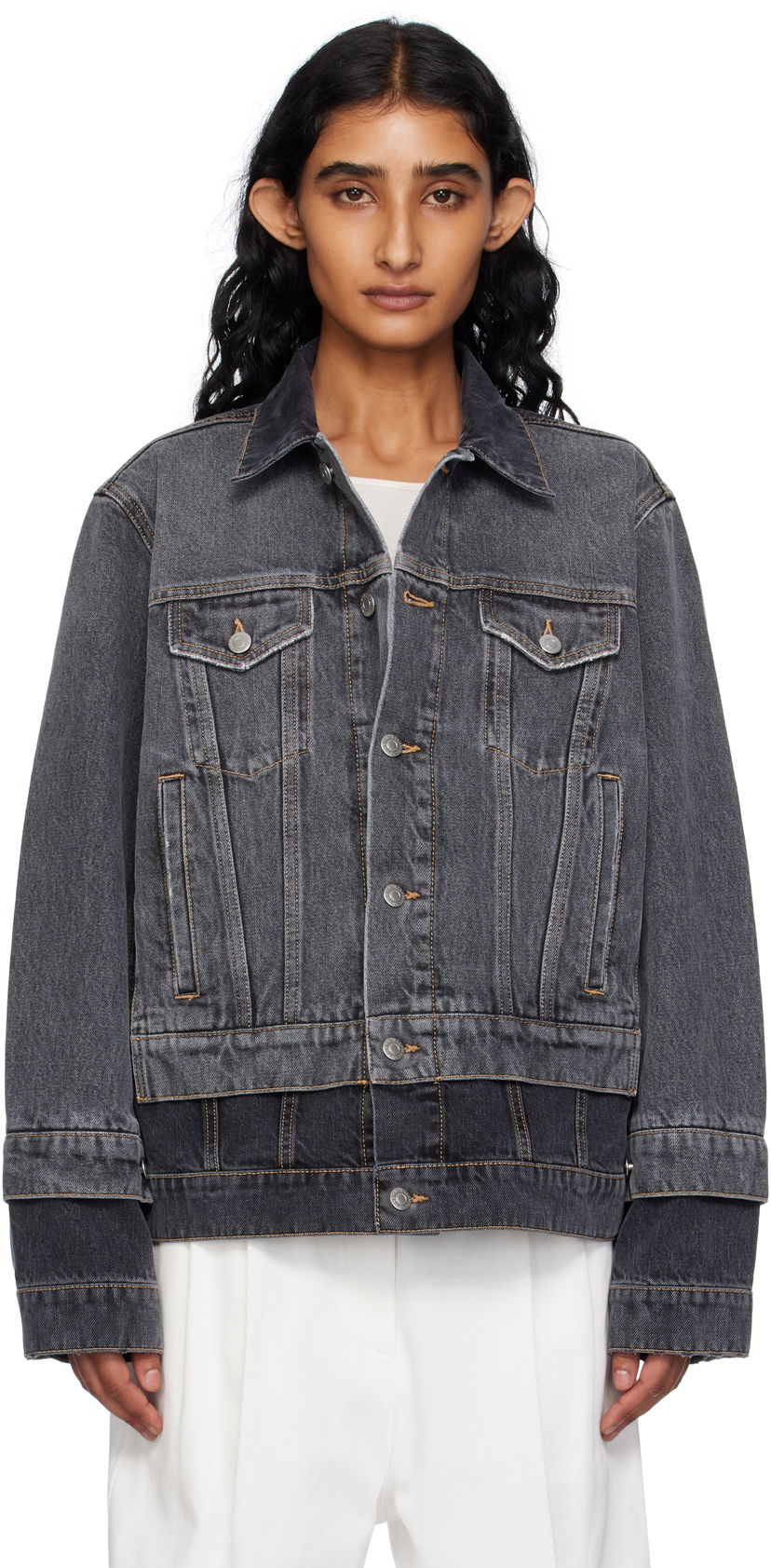 Jacka Stella McCartney Stella McCartney Tonal Panelled Denim Jacket Grå | 6D03443SQH30