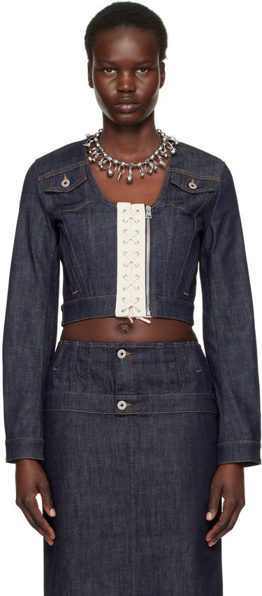 Jacka Jean Paul Gaultier Jean Paul Gaultier 'The Contrasting Lace-Up' Cropped Denim Jacket Blå | 25/33-F-VE085-D019-5568, 0