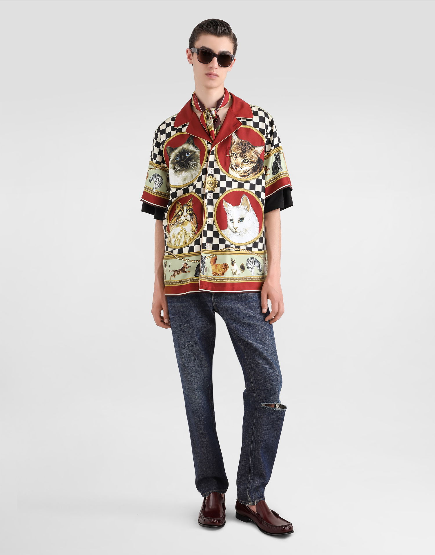 Skjorta Dolce & Gabbana Dolce & Gabbana Cat Print Silk Shirt Flerfärgad | G5LH3THI1VVHH5ID, 1