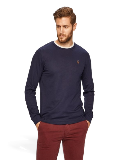 T-shirt Polo by Ralph Lauren Long Sleeve Cotton Custom Tee Mörkblå | 710760121003