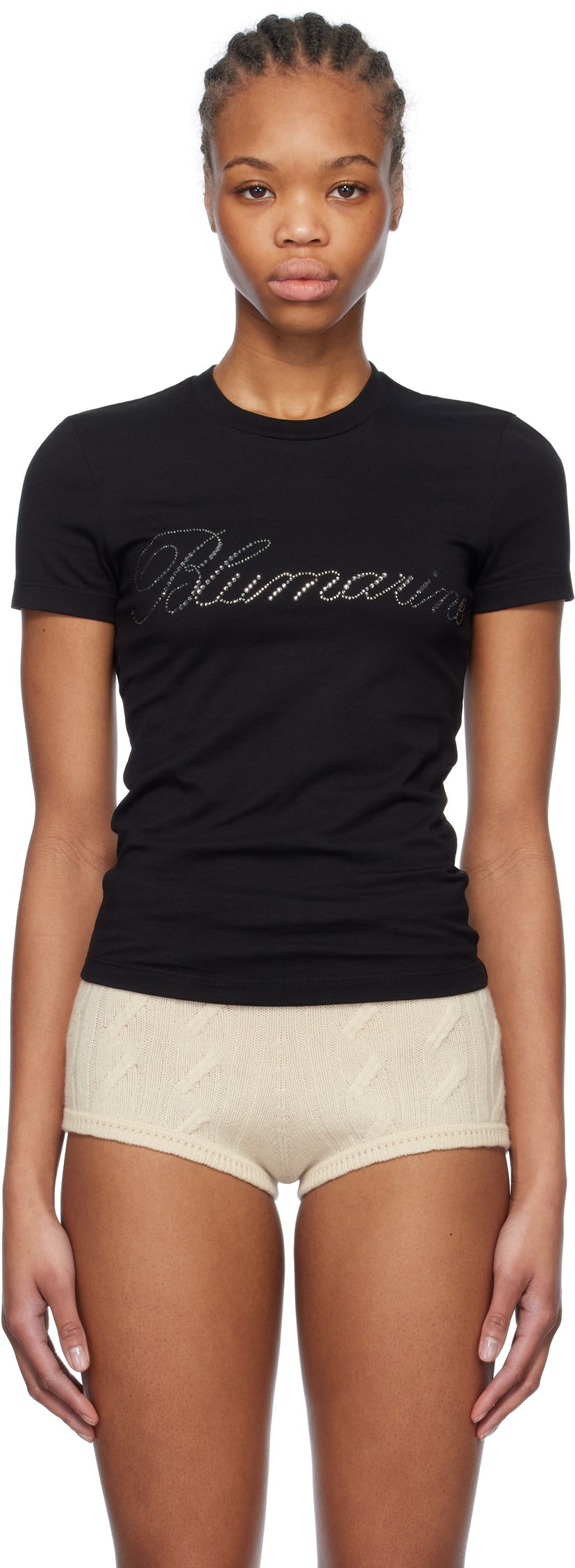 T-shirt Blumarine Blumarine Rhinestone Embroidered T-Shirt Svart | P522T082A