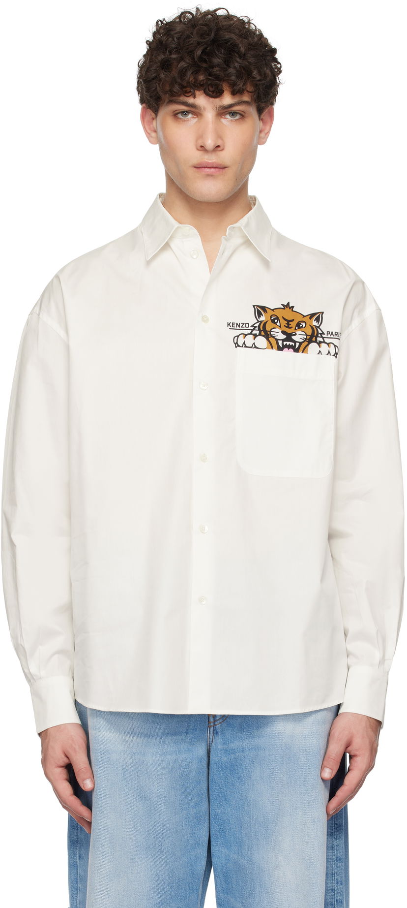 Skjorta KENZO Tiger Pocket Casual Shirt Vit | FF55CH4299P3