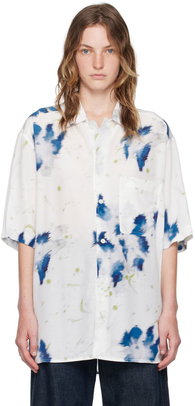 Skjorta LEMAIRE LEMAIRE Abstract-Print Short-Sleeve Shirt Vit | SH1101 LF1271