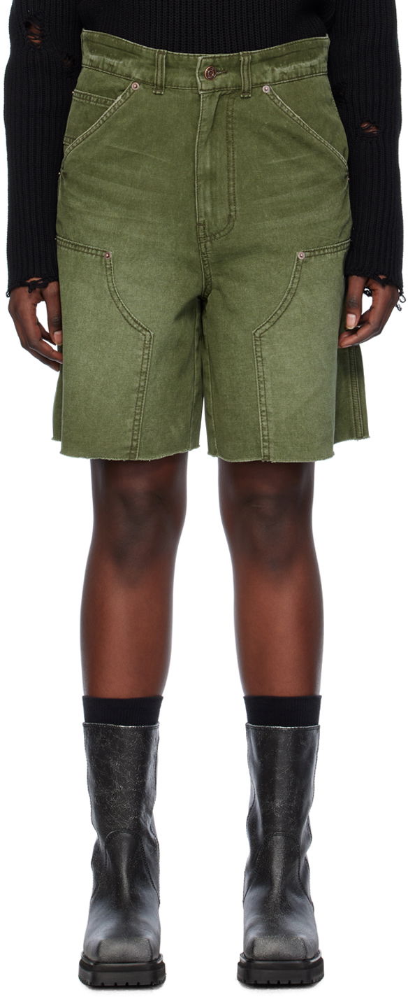 Shorts We11done Faded Denim Shorts Grön | WD-DP0-24-379-M-KK
