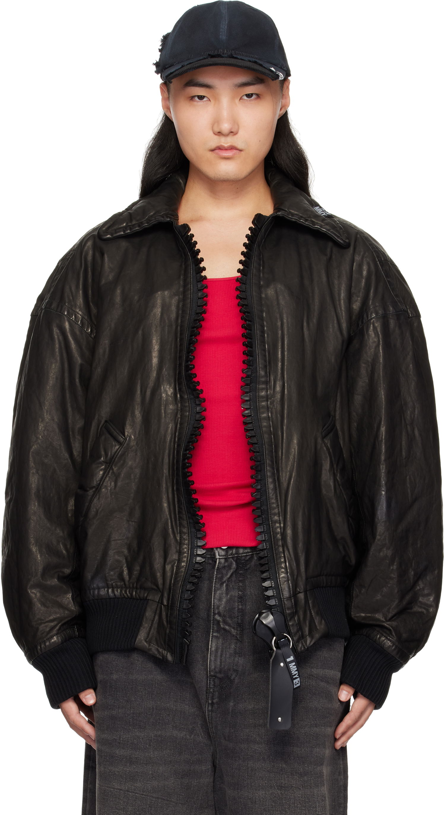 Bomberjacka Maison MIHARA YASUHIRO Backlash Smooth Big Zip Leather Jacket Svart | C13BL003, 0