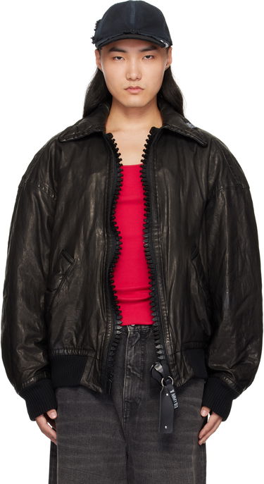 Bomberjacka Maison MIHARA YASUHIRO Backlash Smooth Big Zip Leather Jacket Svart | C13BL003, 0