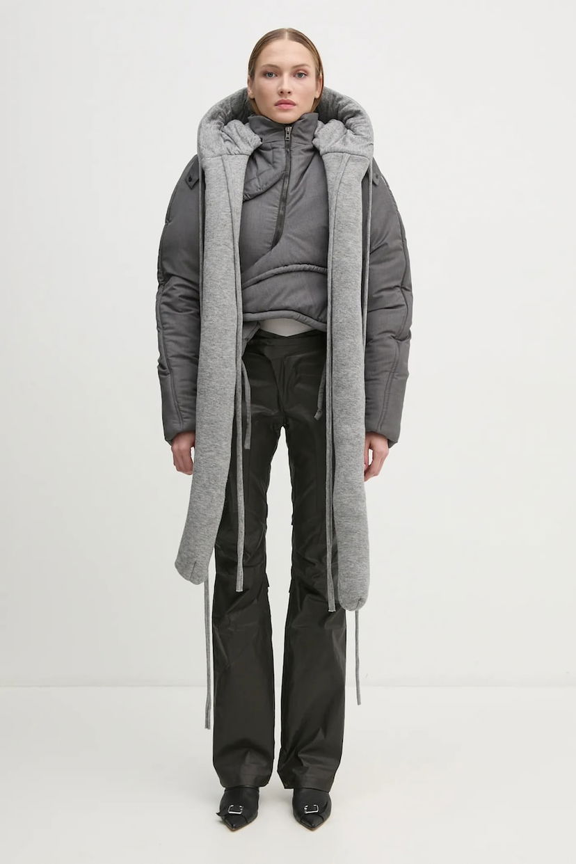 Parkas Ottolinger Ottolinger Deconstructed Cropped Puffer Jacket with Attached Scarf Grå | 2209060111