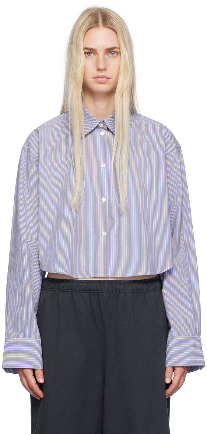 Skjorta Acne Studios Blue & White Jacquard Pinstripe Shirt Blå | AC0689-