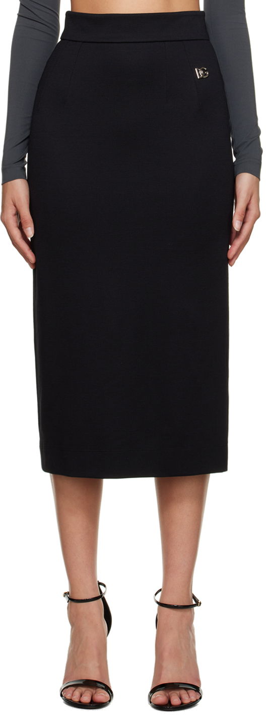 Kjol Dolce & Gabbana Black Milano Midi Skirt Svart | F4B6UT FUGPN