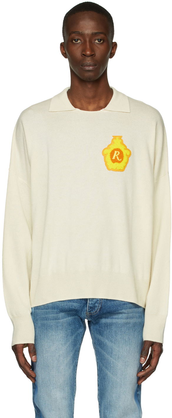 Sweater Rhude Classic Polo Sweater Vit | RHSS22SW04037196