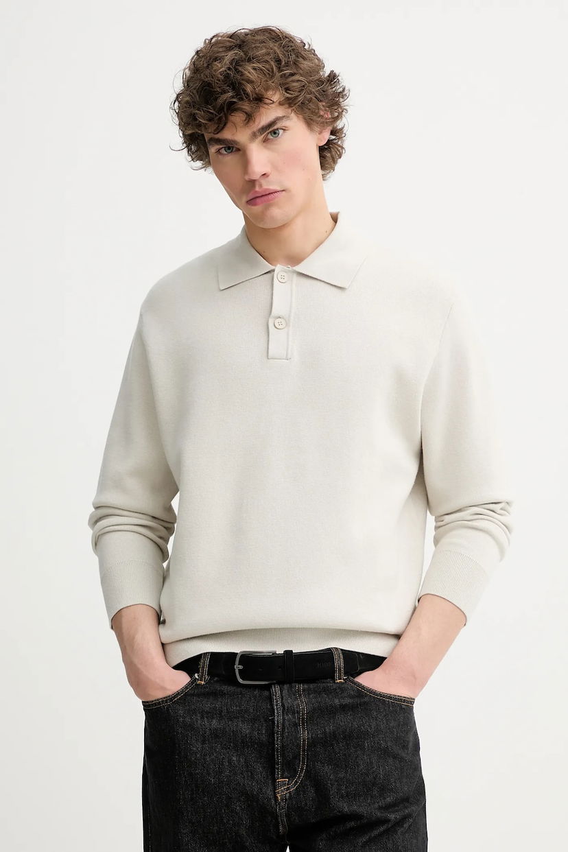 Polotröja Samsoe Samsoe Samsoe Samsoe SANINO Knit Polo Shirt Beige | M25200022