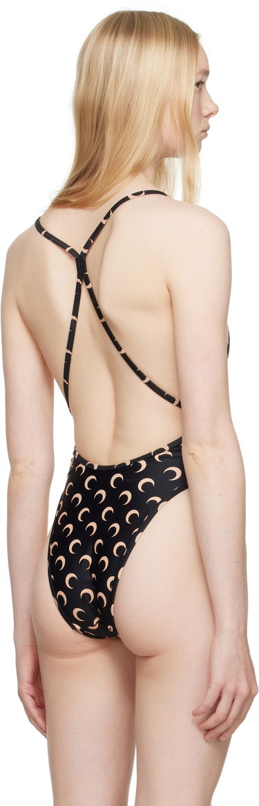 Badkläder Marine Serre Marine Serre Jersey One-Piece Swimsuit with Crescent Moon Print Svart | WSW012A CJER0003, 2