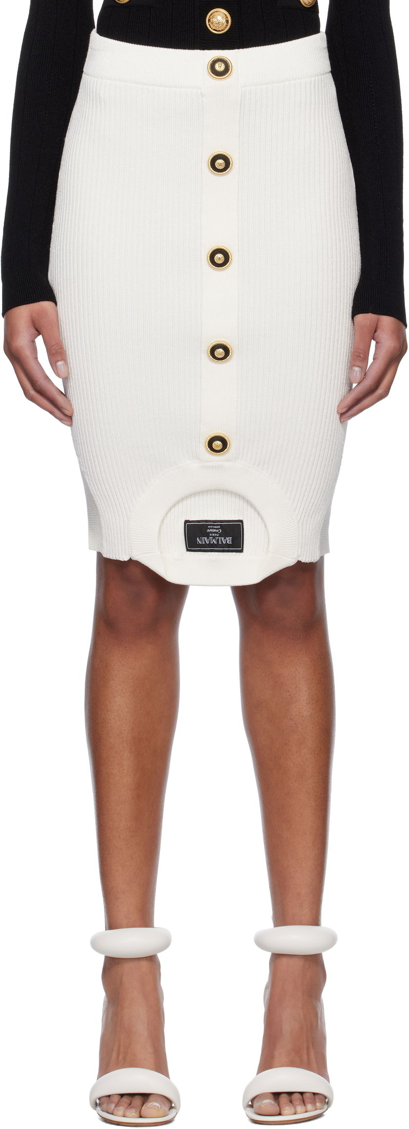 Kjol Balmain Balmain Optical Illusion Ribbed Knit Miniskirt Vit | EF1LBA60KI10