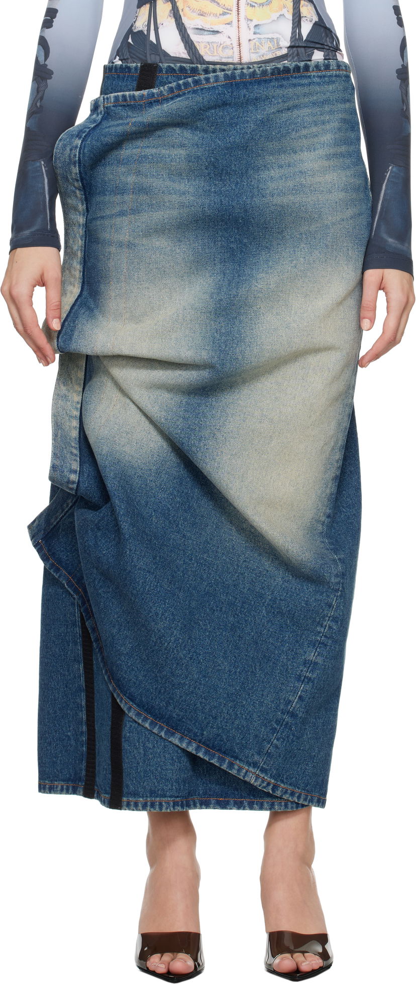 Kjol Y/PROJECT Blue Velcro Denim Midi Skirt Blå | 107SK005